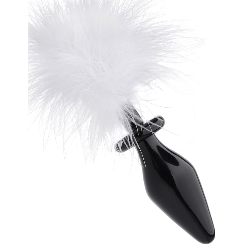 White Fluffer Bunny Tail Glass Anal Plug - Image 2