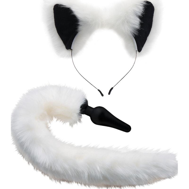 Anal Plug and Ears Set White Fox Tail - Image 2