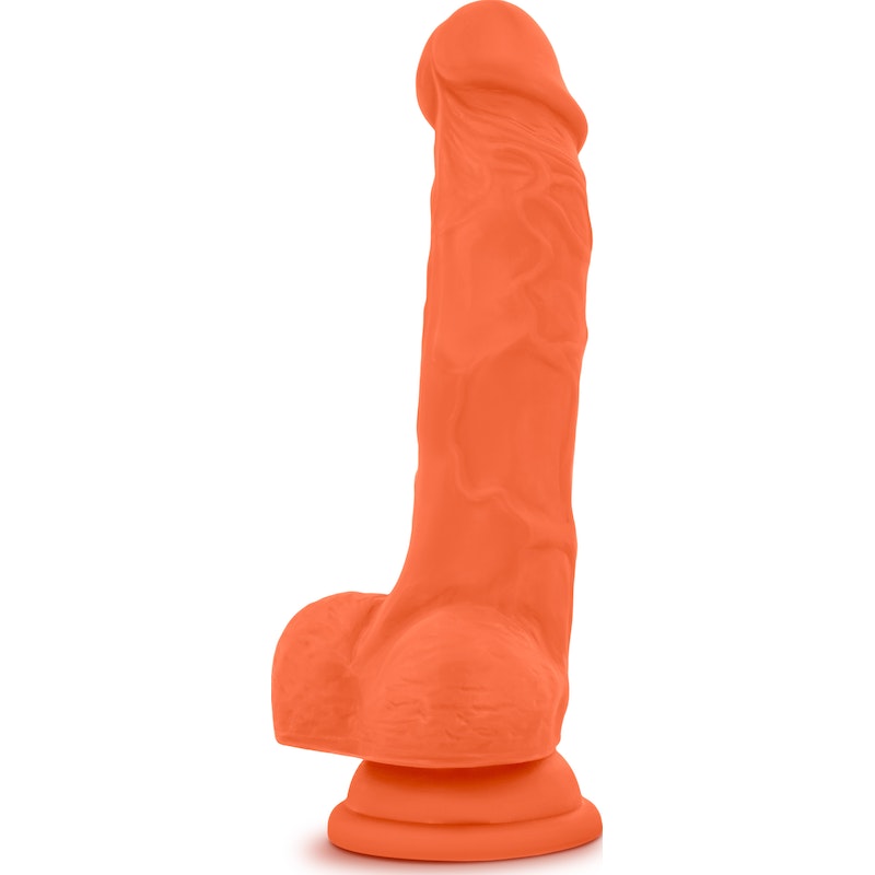 Neo Elite 7.5in Silicone Dual Density Cock with Balls Neon Orange - Image 3