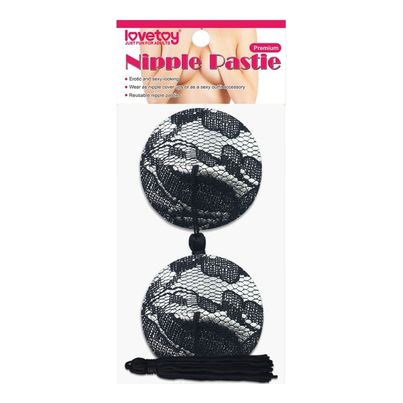 Reusable Black Lace Round Tassel Nipple Pasties - Image 2