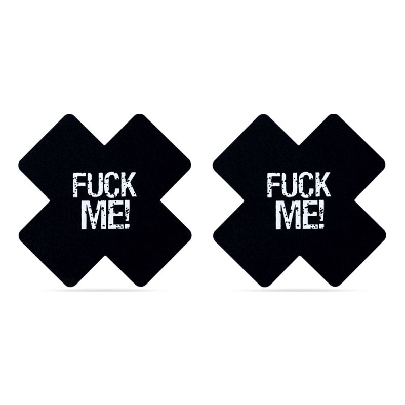 FUCK ME Cross Pattern Nipple Pasties Twin Pack - Image 3