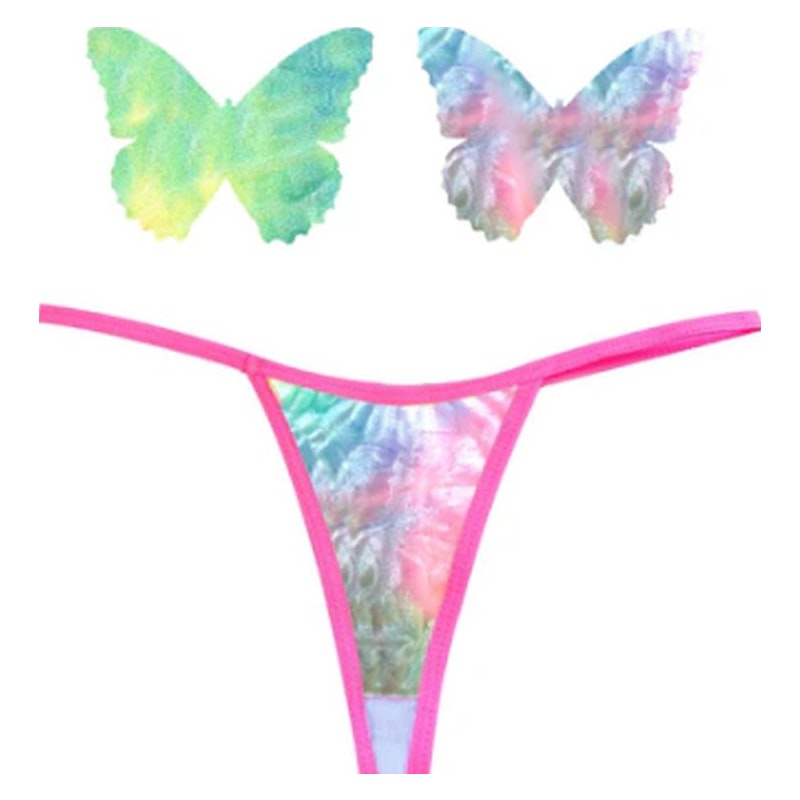 Rainbow Sherbet Tie Die Butterfly Pastie and Panty Set - Image 2