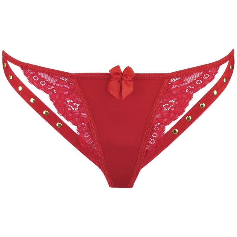 Microfiber and Lace G-String with Studs Red - Image 3